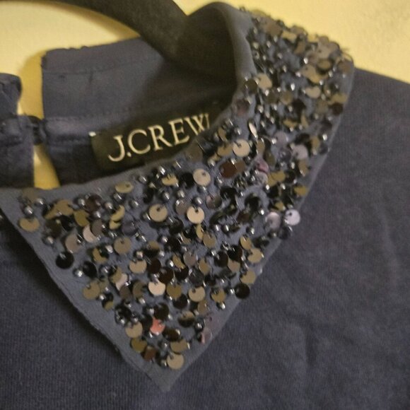 J.Crew Navy Crewneck Sweatshirt Crystal Sequin Embellished Collar Collar Size M - Picture 6 of 8
